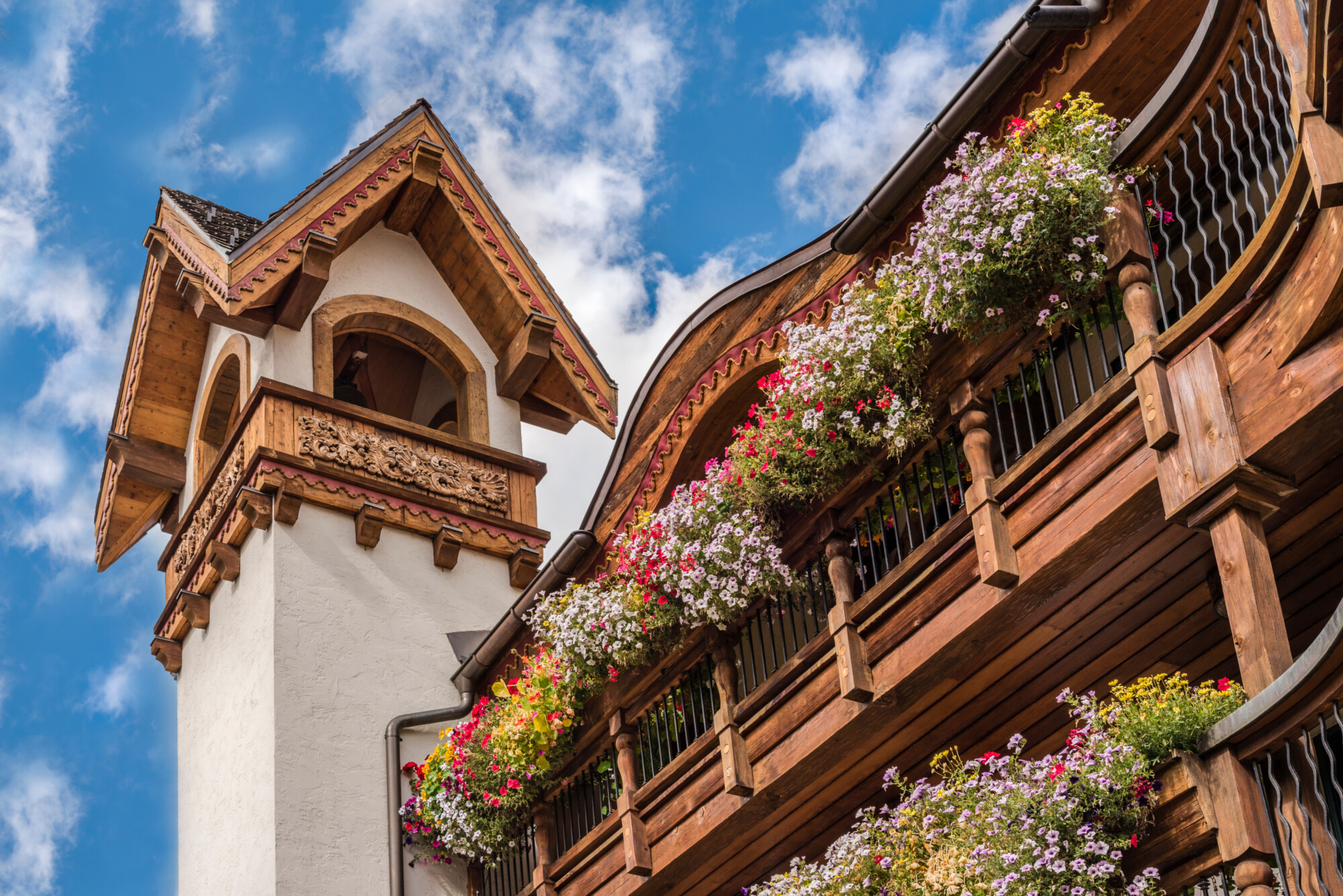 Bavarian building with colorful flowers