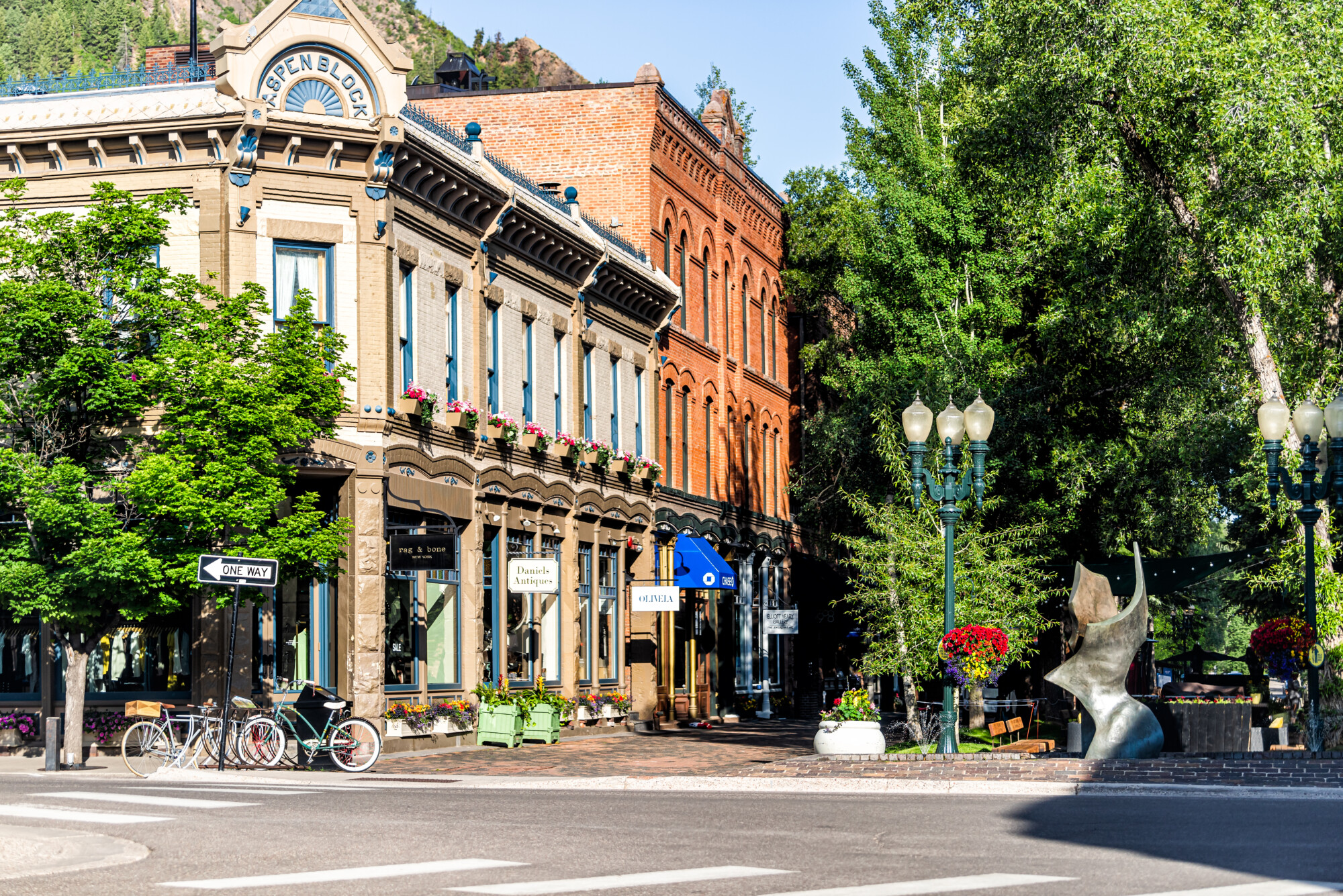 Aspen, USA - June 27, 2019: Town in Colorado with vintage archit